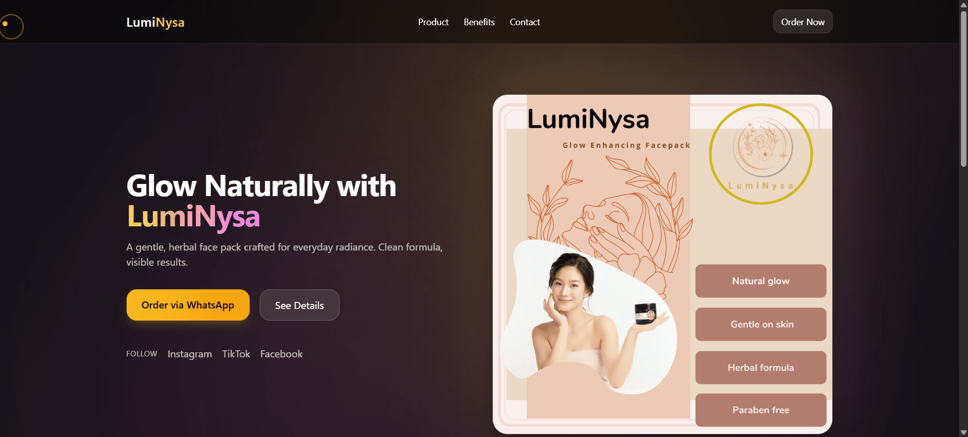 LumiNysa – Natural Herbal Face Pack Product Website