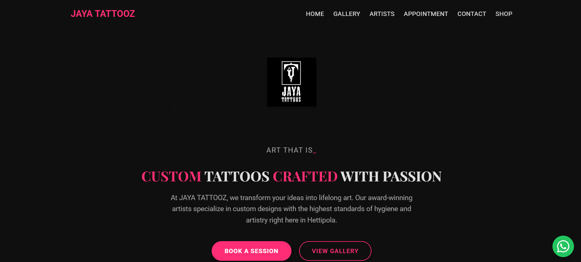 JAYA TATTOOZ – Premium Tattoo Studio Website